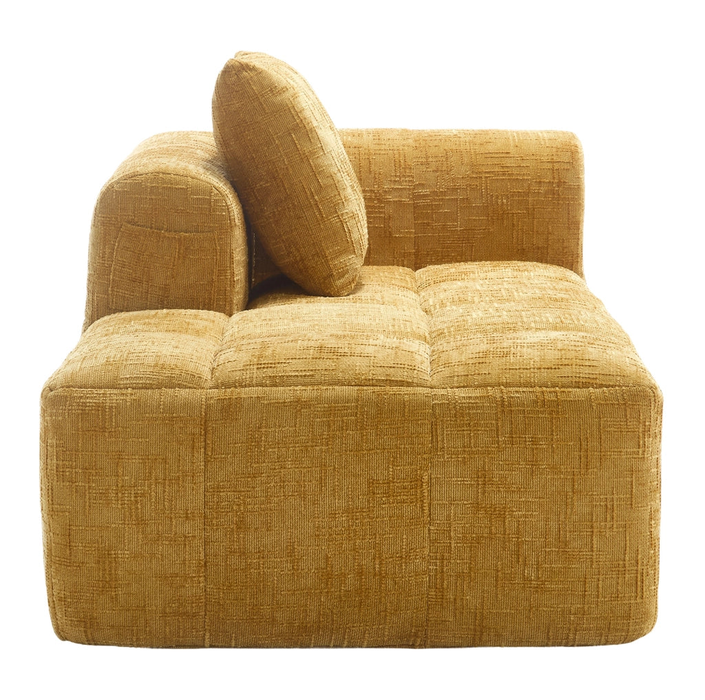 Divano chaise longue giallo in ciniglia con tasche laterali