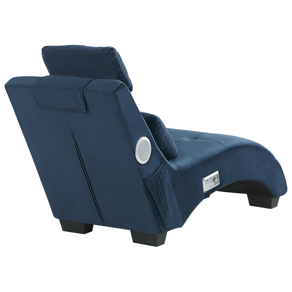 Chaise longue Velluto blu scuro Altoparlante Bluetooth integrato Caricabatterie USB Design moderno Divano curvo per 1 persona Soggiorno