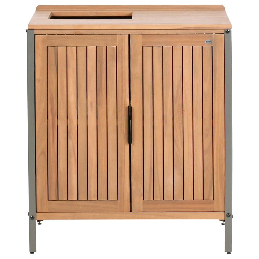 Mobile da giardino in legno di acacia a 2 ante e 2 ripiani con lavello e rubinetto 50 x 80 x 92 cm Piano in legno massiccio Marrone Giardino Cucina Pranzo