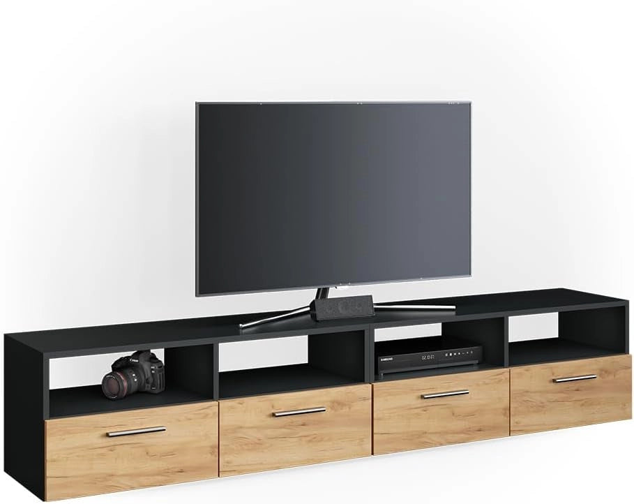 Mobile tv Diego, Antracite, 190 x 38 cm, adatto come supporto TV con ripiani aperti
