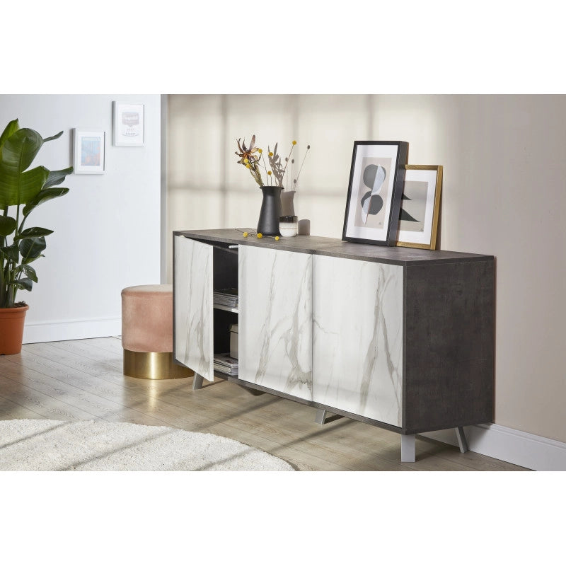 Mobile 3 Ante 177L x 41P x h74 – Finitura Cemento e Bianco Lucido – Sarmog