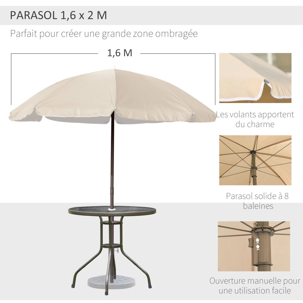Set da giardino 6 pezzi ¨C zephmum ¨C tavolo rotondo + 4 sedie pieghevoli + ombrellone beige