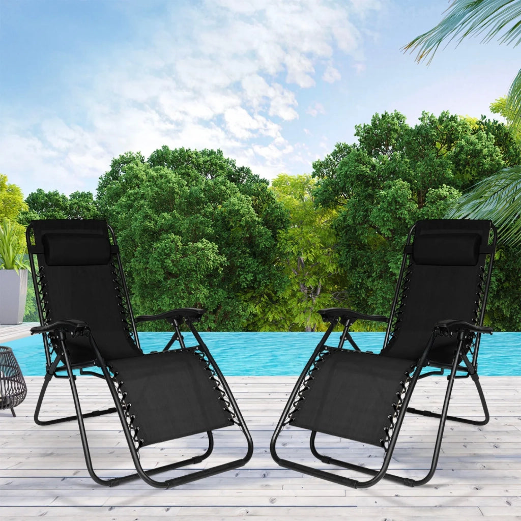 IDMarket - Set di 2 sedie da giardino reclinabili RELAX, alto comfort, nero