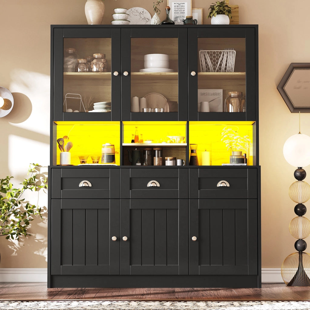 ARMADIO Cucina 140x40x175 cm MDF Nero con LED e ripiani regolabili