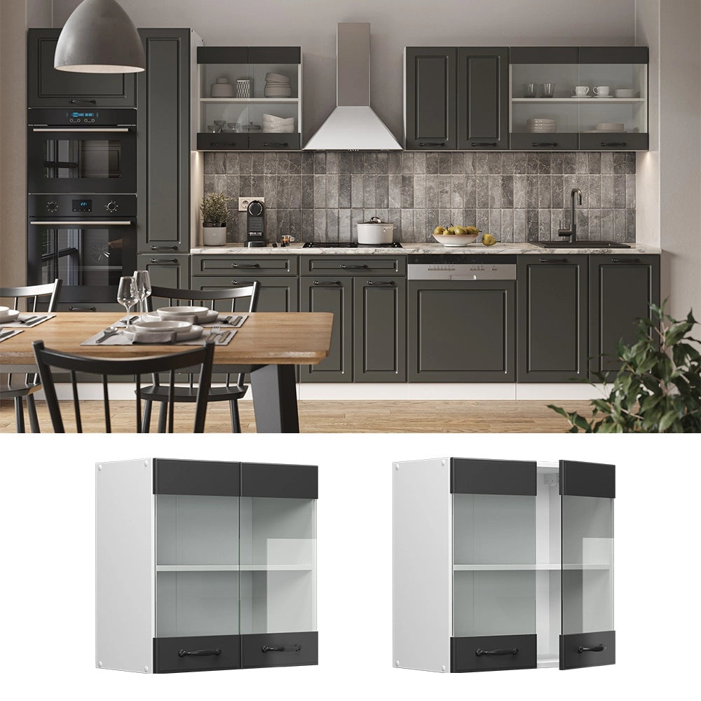 Mobile da cucina in vetro R-Line Antracite rustico/Bianco 60 cm Vicco