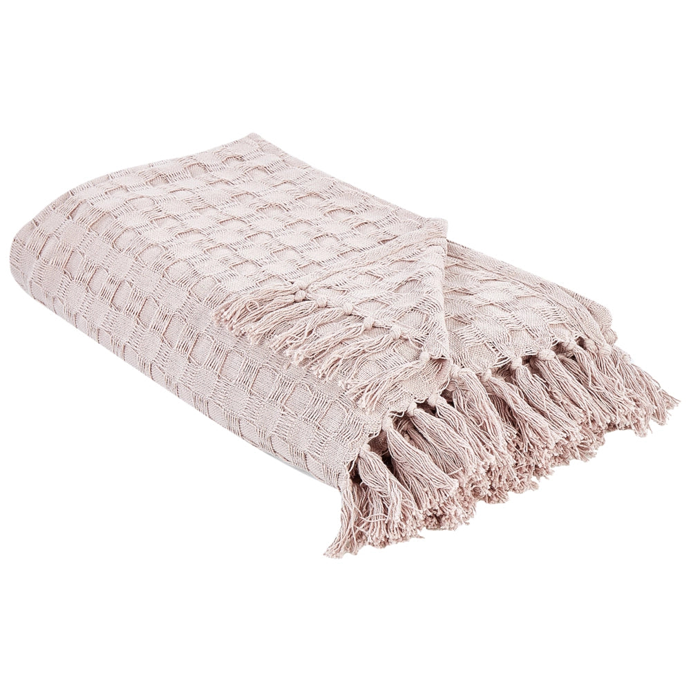 Copriletto in tessuto di cotone rosa chiaro 150 x 200 cm con frange Coperta decorativa Biancheria da letto design classico Camera da letto