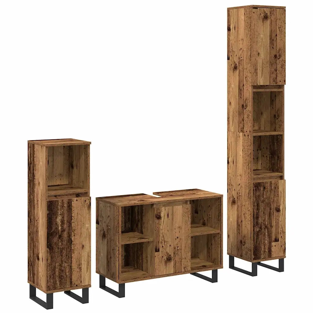 Set di mobili per il bagno 3 pcs Marrone Legno multistrato