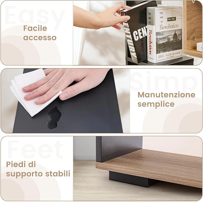 Libreria Geometrica 120 cm, Scaffale per Libri con Ripiani Aperti, Scaffale da Esposizione Moderno con Kit Anti-ribaltamento, Ideale per Casa Ufficio o Soggiorno (Nero+Marrone)