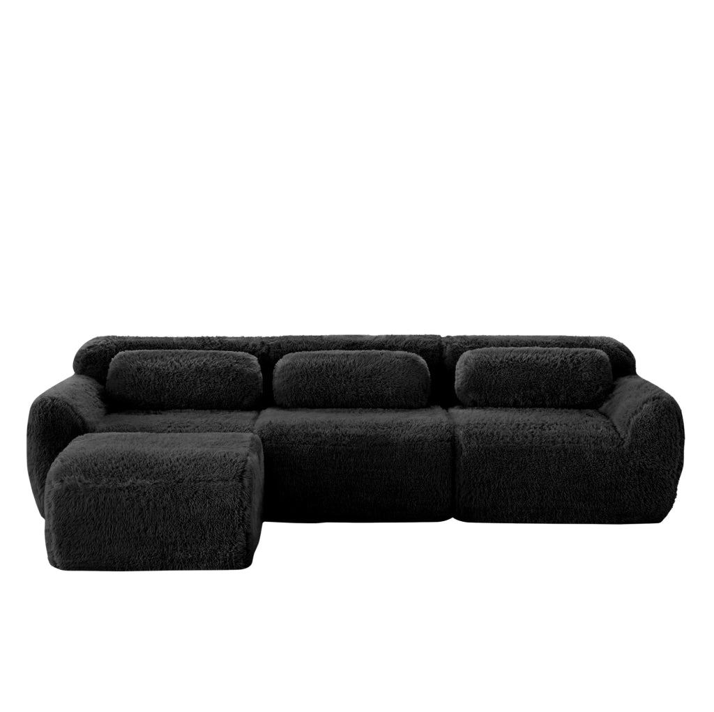 Divano modulare angolare a L 291x179x73 cm in tessuto peluche nero; senza montaggio