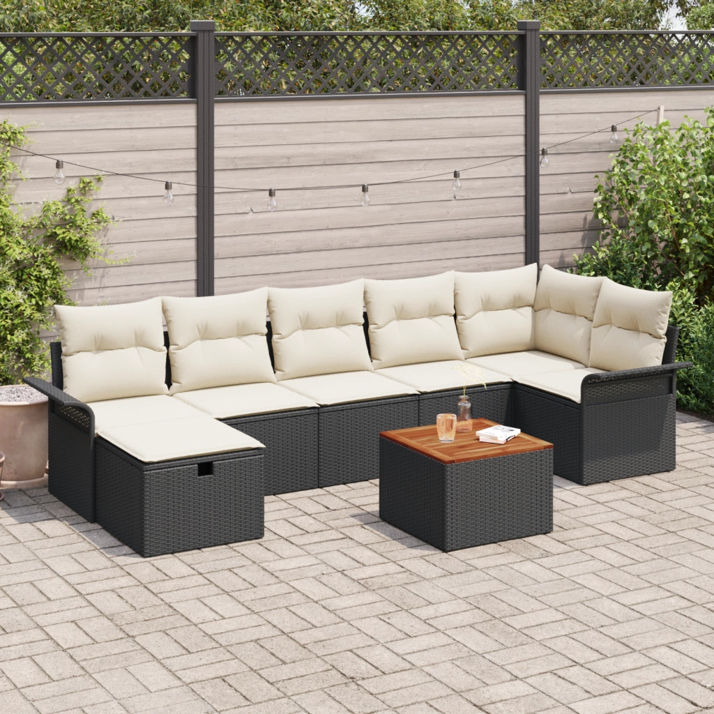 Set di SofÃ  da Giardino da 8 Pezzi  con Cuscini Nero Polyrattan