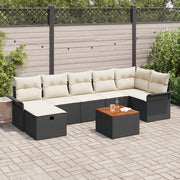 Set di SofÃ  da Giardino da 8 Pezzi  con Cuscini Nero Polyrattan