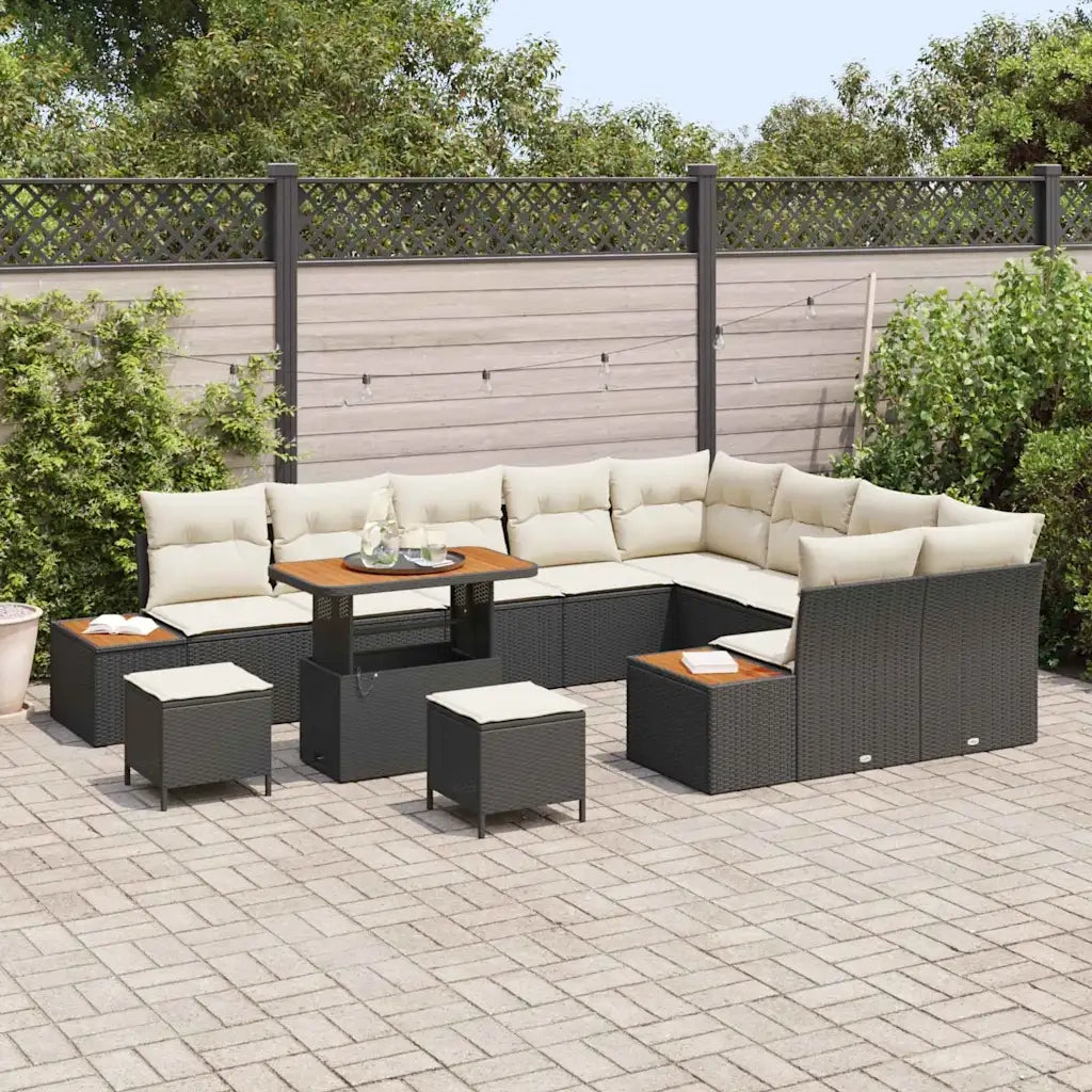 Set Divano da Giardino 12 pcs Nero polyrattan