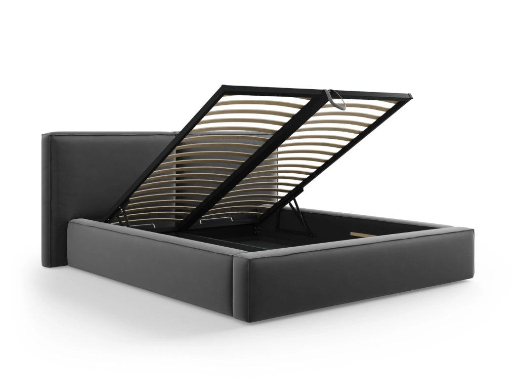 Cosmopolitan Design - Letto a cassettone con testiera doppia "Arendal" 200x200cm in velluto grigio 