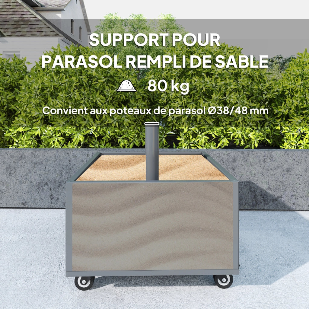 Supporto Parasol 2 in 1 con Ruote e Fioriera ¨C Zephmum ¨C Grigio Scuro 50x50x46 cm