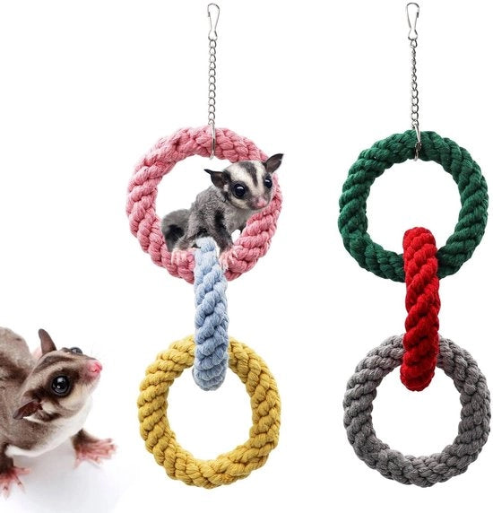 Giocattolo di arrampicata per scoiattoli volanti - Tre anelli appesi - Fatto di cotone di alta qualità - Adatto per scoiattoli volanti 

Modello: 
Dimensioni: 
Peso: 
Materiali: cotone 
Colore: 
Compatibilità: per scoiattoli volanti