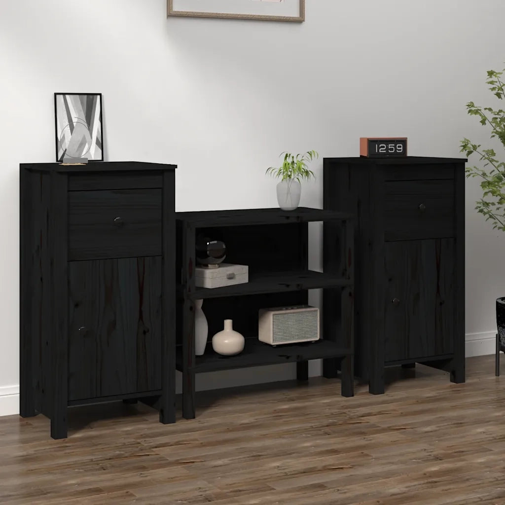 Credenze 2 pz | Madia | Buffet da pranzo | Armadio da pranzo Nere 40x35x80 cm in Legno Massello di Pino