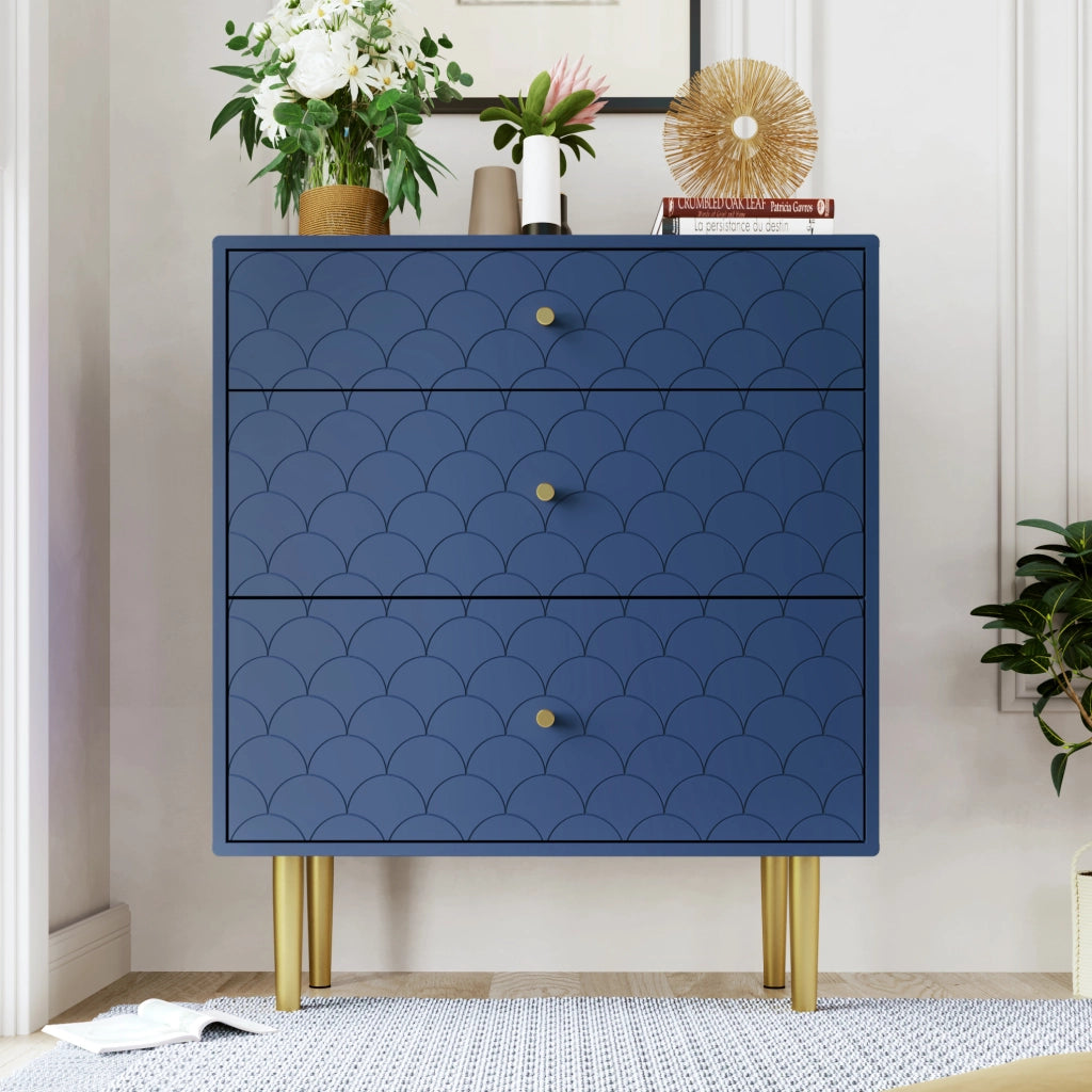 Comò con 3 cassetti blu navy, 75x40x89 cm