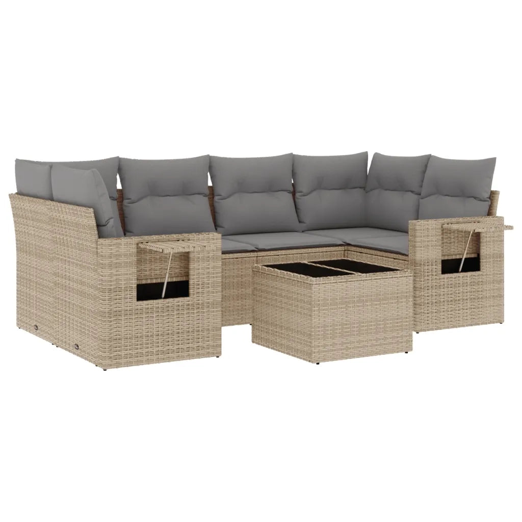 Set Divani da Giardino 7 pz con Cuscini Beige in Polyrattan