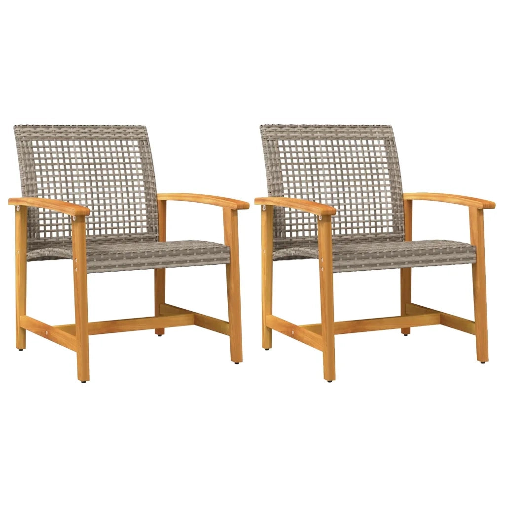 Sedia da patio-Sedie da Giardino 2pz Grigie in Polyrattan e Legno di Acacia