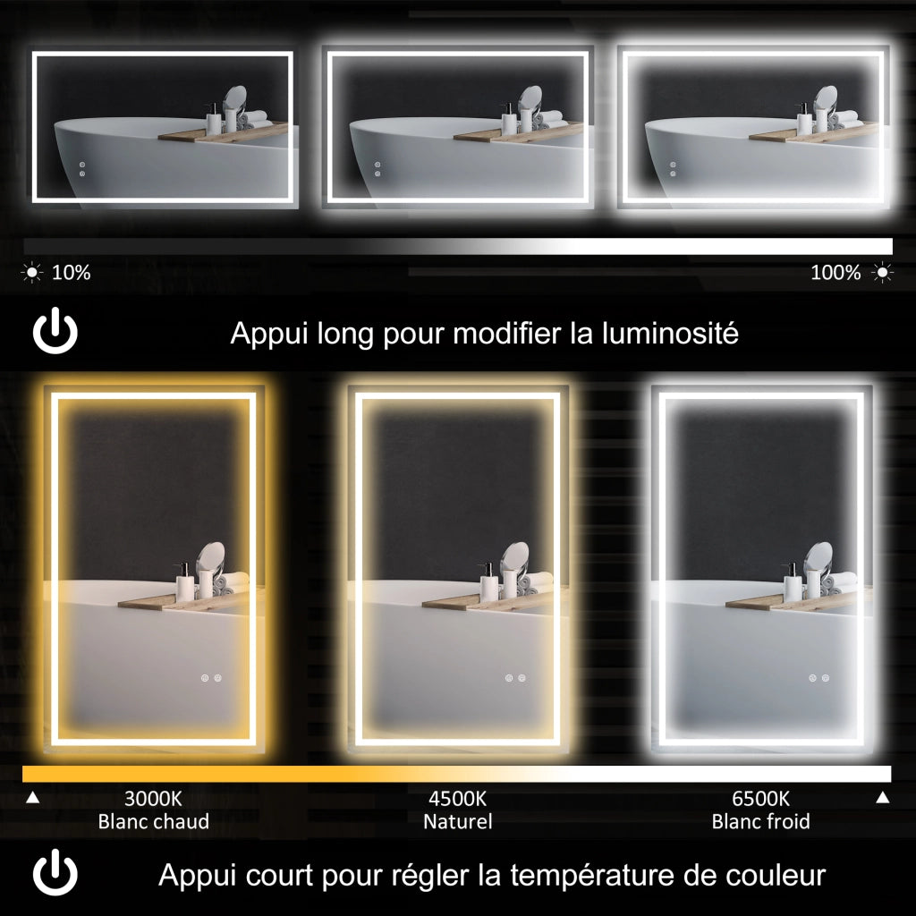 Specchio LED da bagno con luce 3 colori ¨C zephmum ¨C bianco 80x100cm