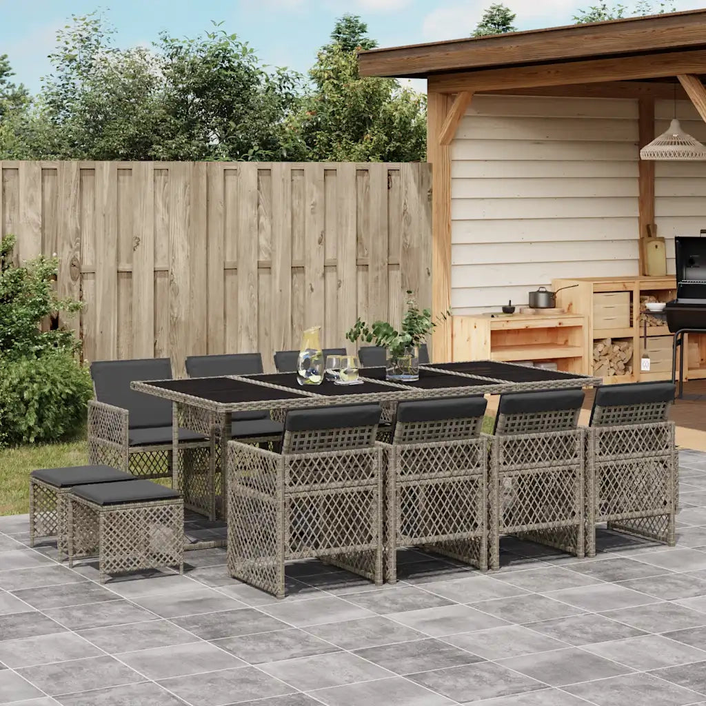 vidaXL Set da Pranzo da Giardino 13pz con Cuscini Grigio in Polyrattan