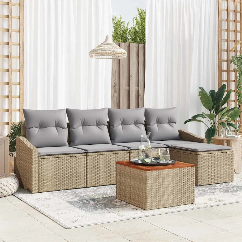 Set Divano da Giardino 6 pcs Beige e Grigio Chiaro polyrattan 3356488
