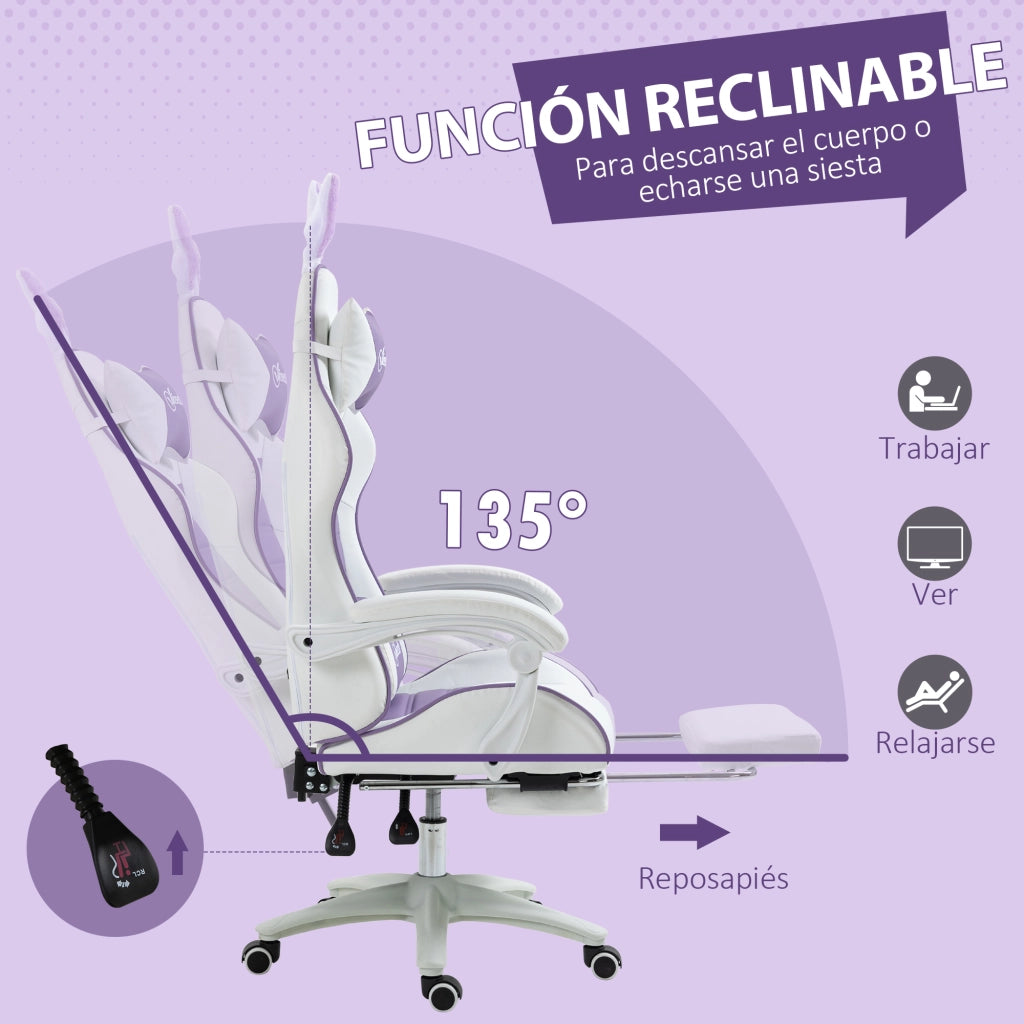 Poltrona Gaming Reclinabile in Similpelle ¨C Zephmum ¨C Viola 65x63x136-142 cm