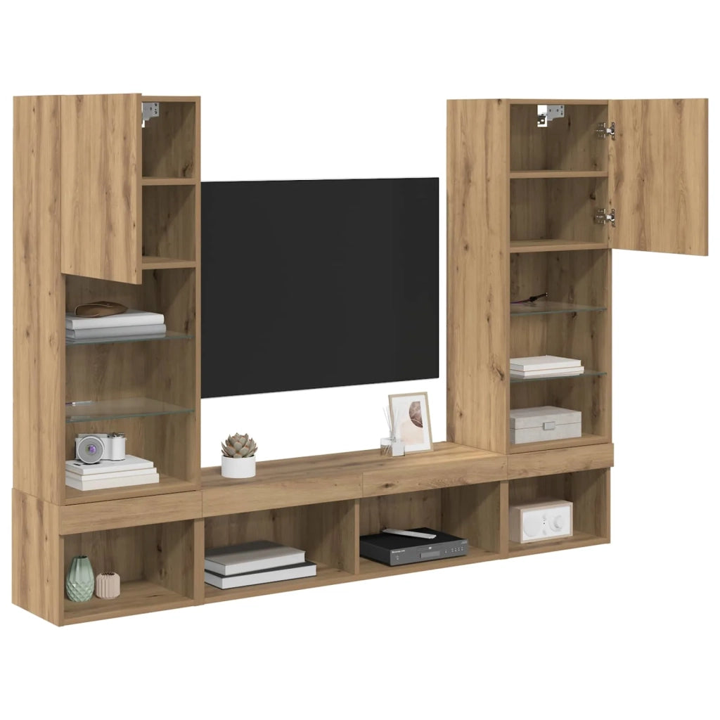 Unità a muro per TV con LED con led 5 pcs Rovere artigianale