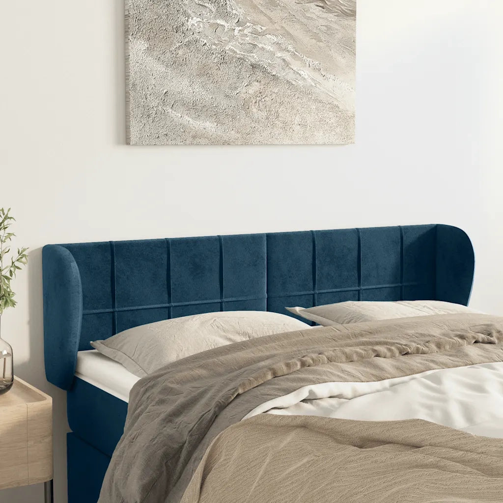 Testiera | Testata ad Orecchio Blu Scuro 147x23x78/88 cm in Velluto