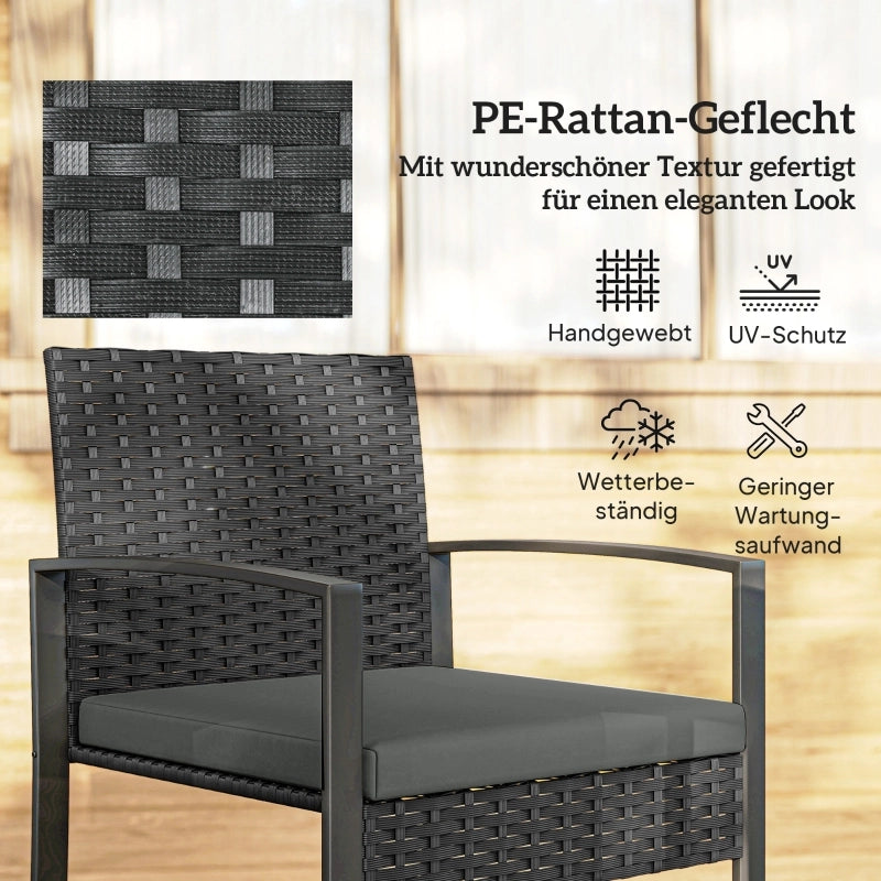 Set da bistrot in rattan, set di mobili da giardino composto da 3 pezzi con 2 sedie da giardino, tavolino, cuscini sfoderabili, grigio scuro