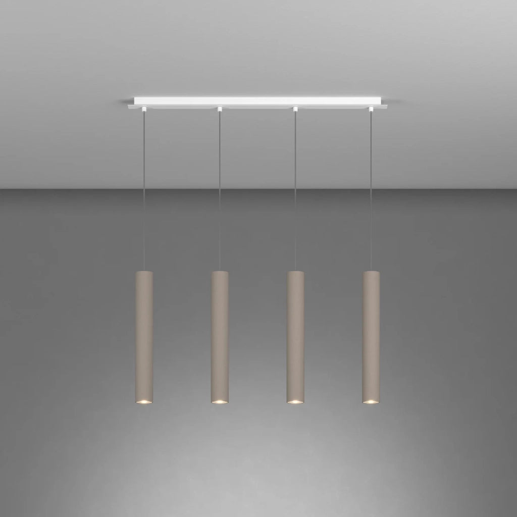 Lampadario Industrial-Minimal Xeana Metallo Bianco Marrone 4 Luci Gu10