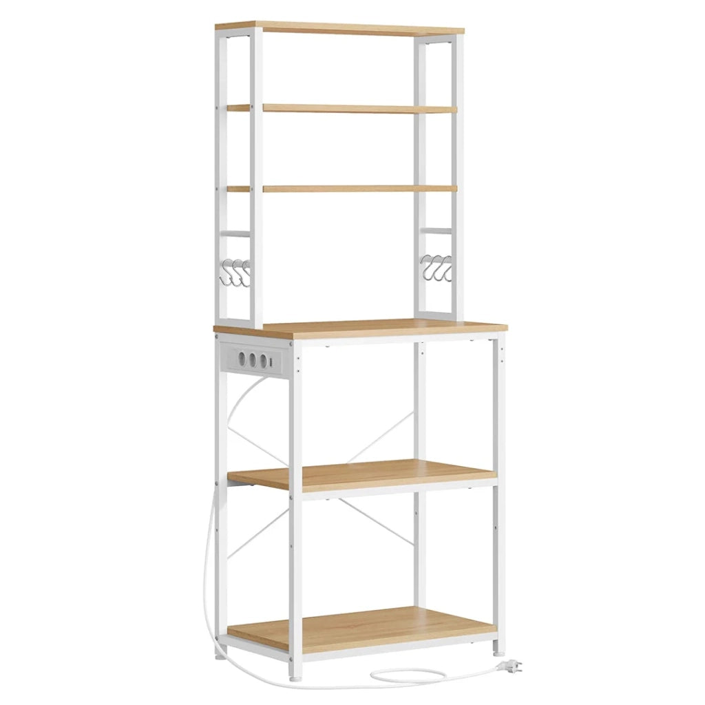 Mensola da cucina con multipresa mensola per macchina da caffè 6 ripiani 6 ganci per forno a microonde struttura in acciaio 40 x 80 x 167 cm bianco 12_0005664