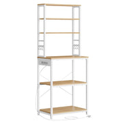 Mensola da cucina con multipresa mensola per macchina da caffè 6 ripiani 6 ganci per forno a microonde struttura in acciaio 40 x 80 x 167 cm bianco 12_0005664