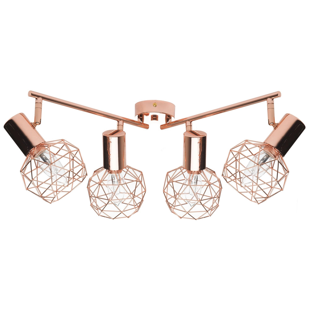 lampadario Rame Metallo 4 Luci Gabbia Paralumi Bracci Orientabili Moderna