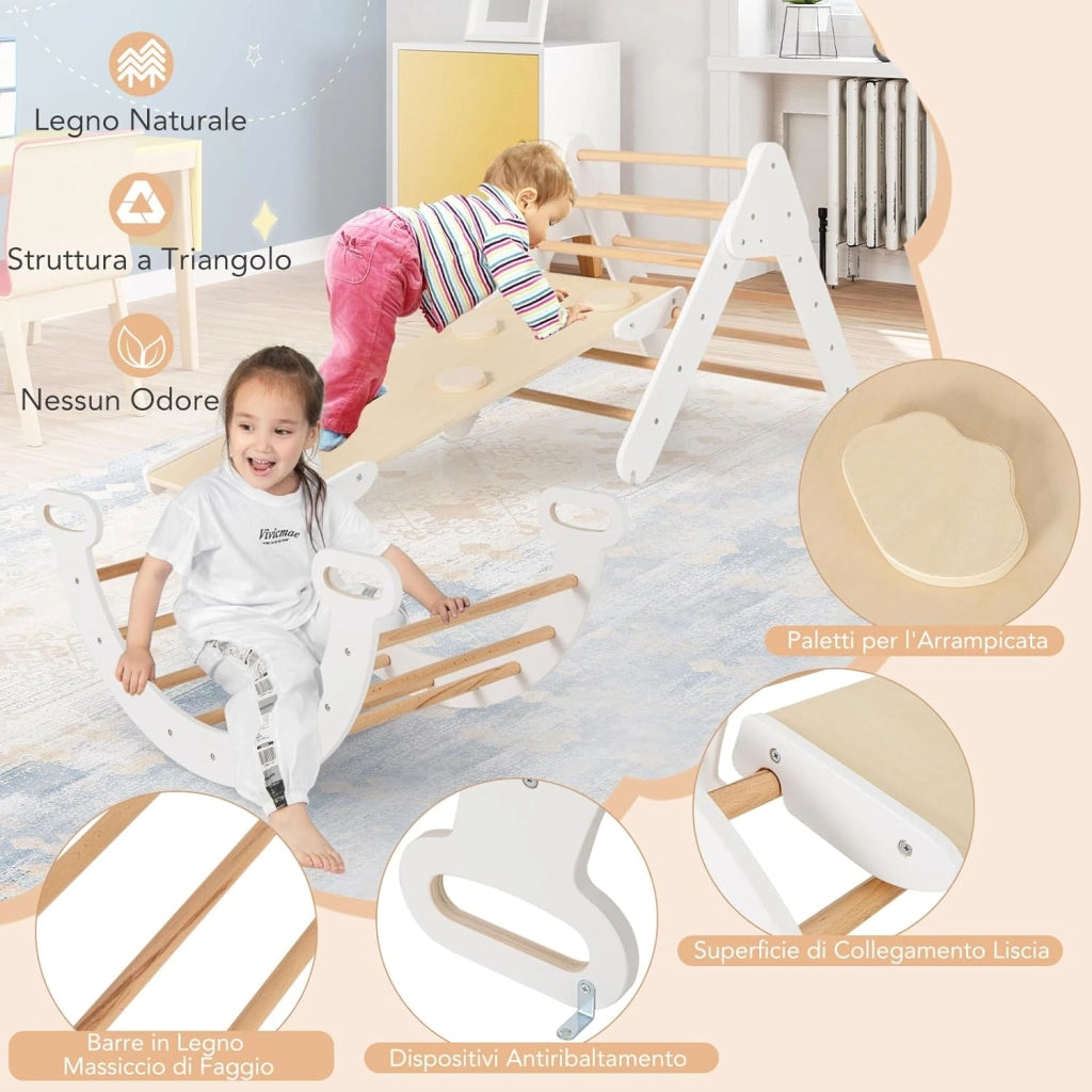4 in 1 Set da Arrampicata per Bambini, Giocattoli da Arrampicata a Triangolo con Triangolo Arco e Salita, Ideale per Bambini 1 Anni + (Bianco)