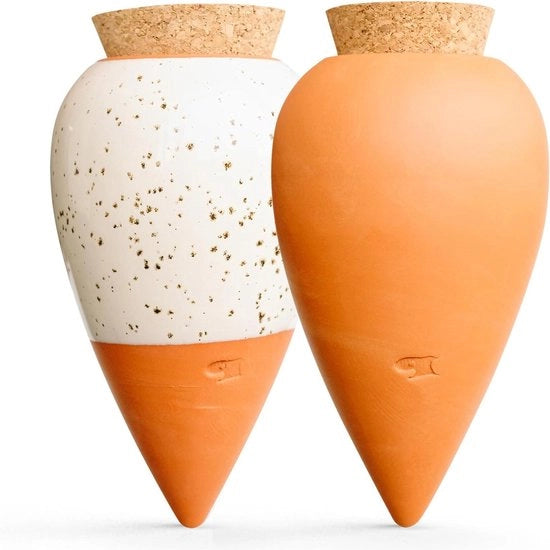 Due terracotte ollae per irrigazione automatica di piante da appartamento - terracotta + bianco generfatto - 25 cl