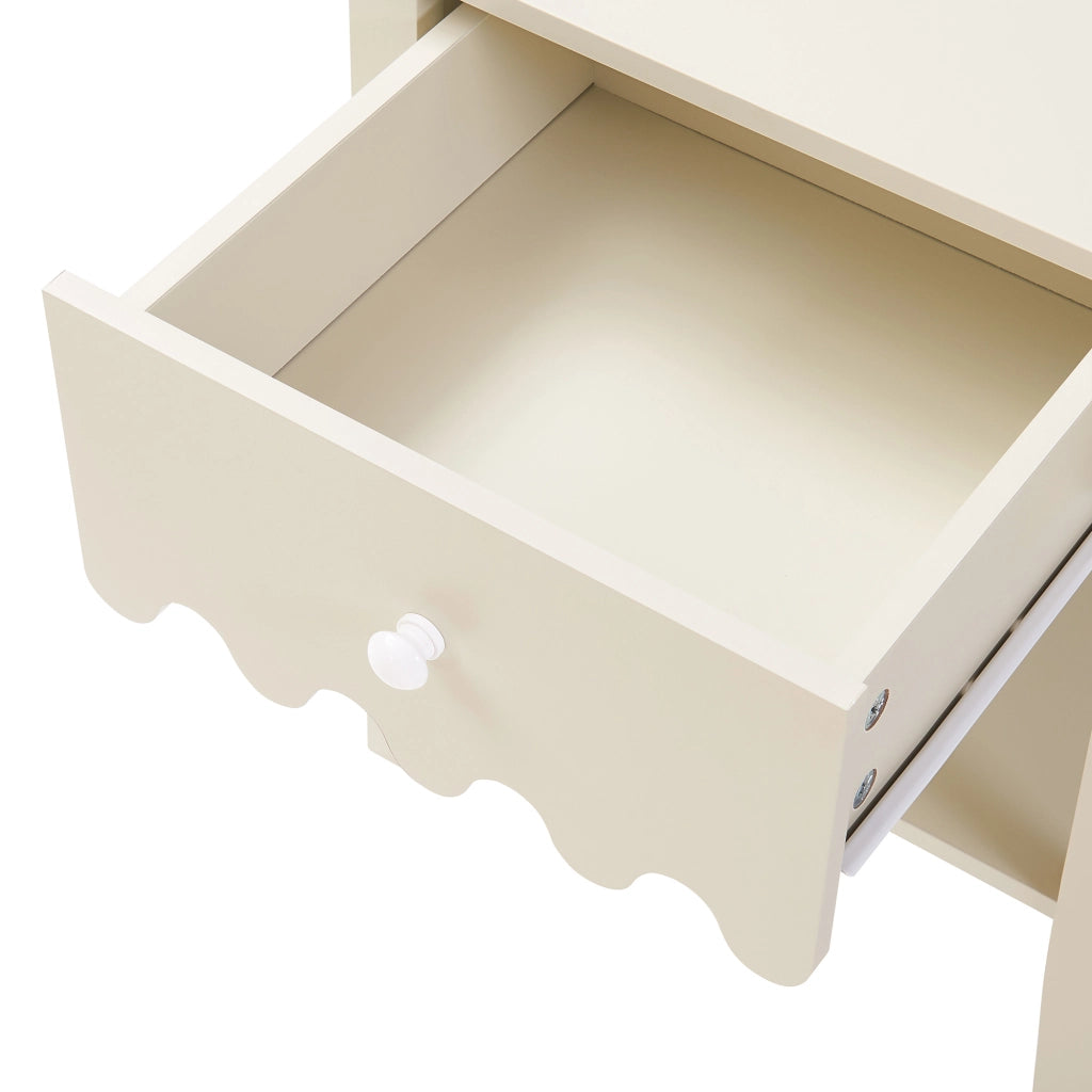 Comodino Luspoo con Cassetto e Ripiano Aperto 50 x 40 x 40 cm - Bianco Crema [en.casa]