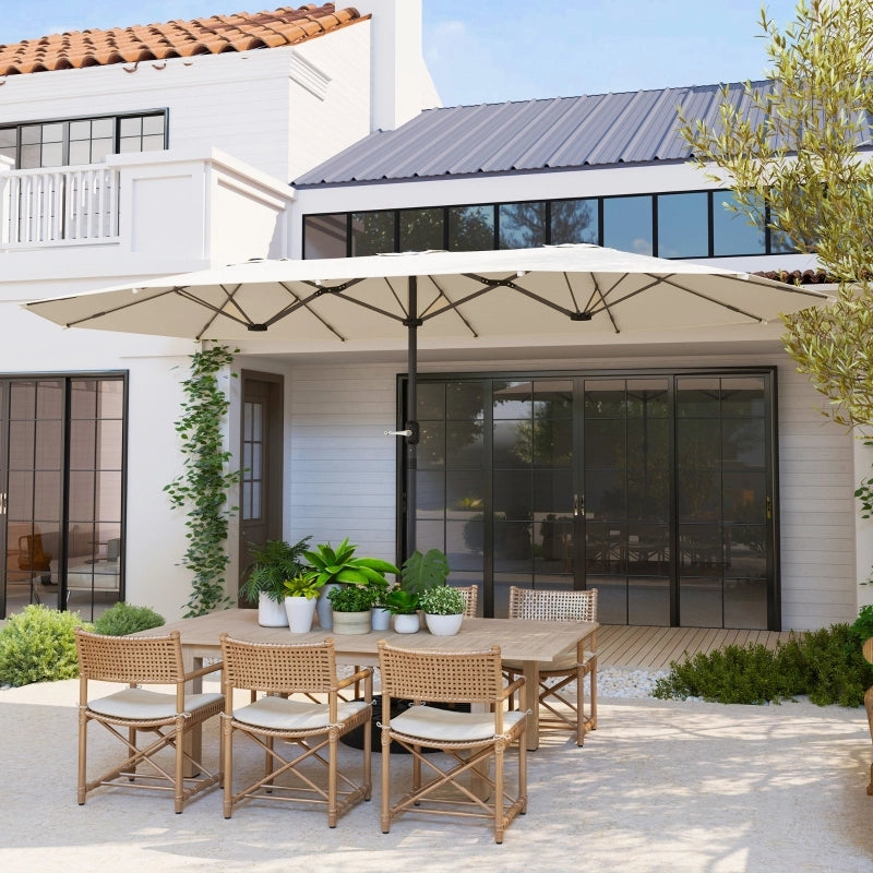 Doppio parasole ovale 436 x 260 cm struttura in acciaio protezione UV antivento a manovella ideale per balcone giardino spiaggia colore beige