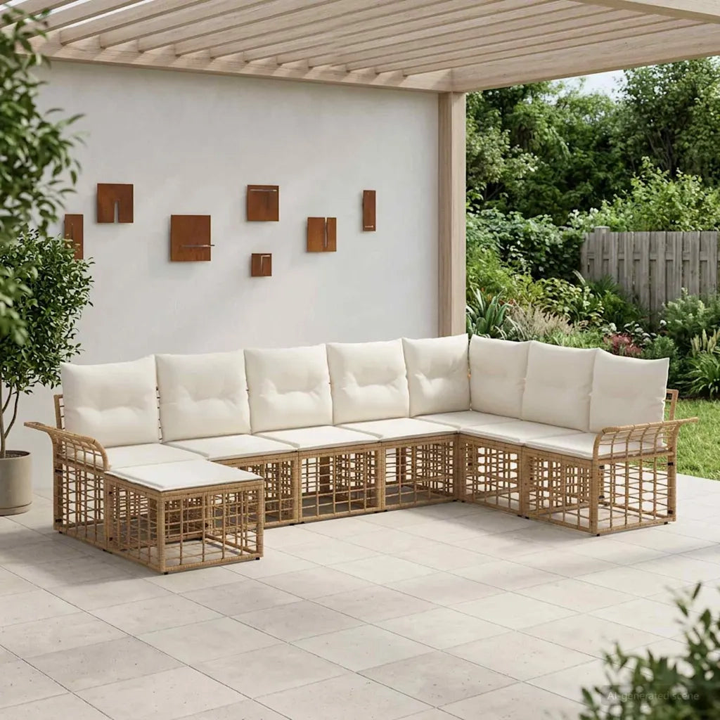 Set di divani da esterno 8 pcs Naturale e Bianco Crema