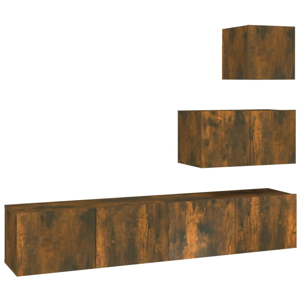 Set di mobili da 4 pezzi tra cui armadio credenza mobile TV set per soggiorno/camera da letto legno ingegnerizzato rovere affumicato finitura marrone 02_0024797