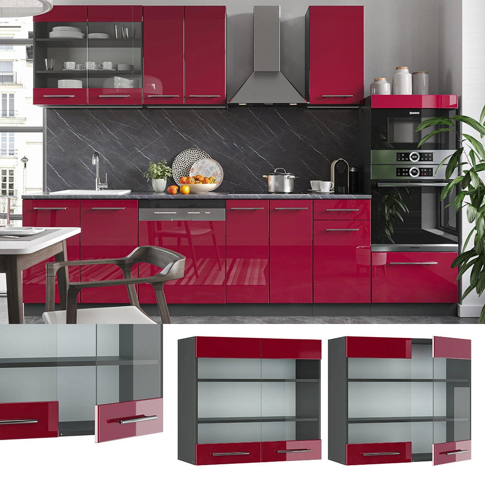Vicco Mobile da cucina in vetro Rosso bordeaux lucido 80 cm