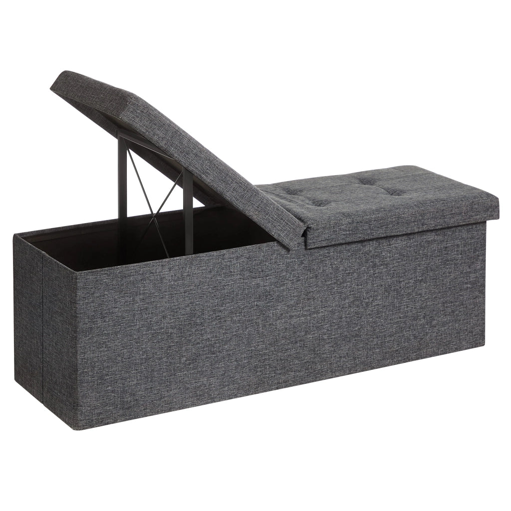 Pouf contenitore Valora PUFA in tessuto MDF grigio scuro salvaspazio
