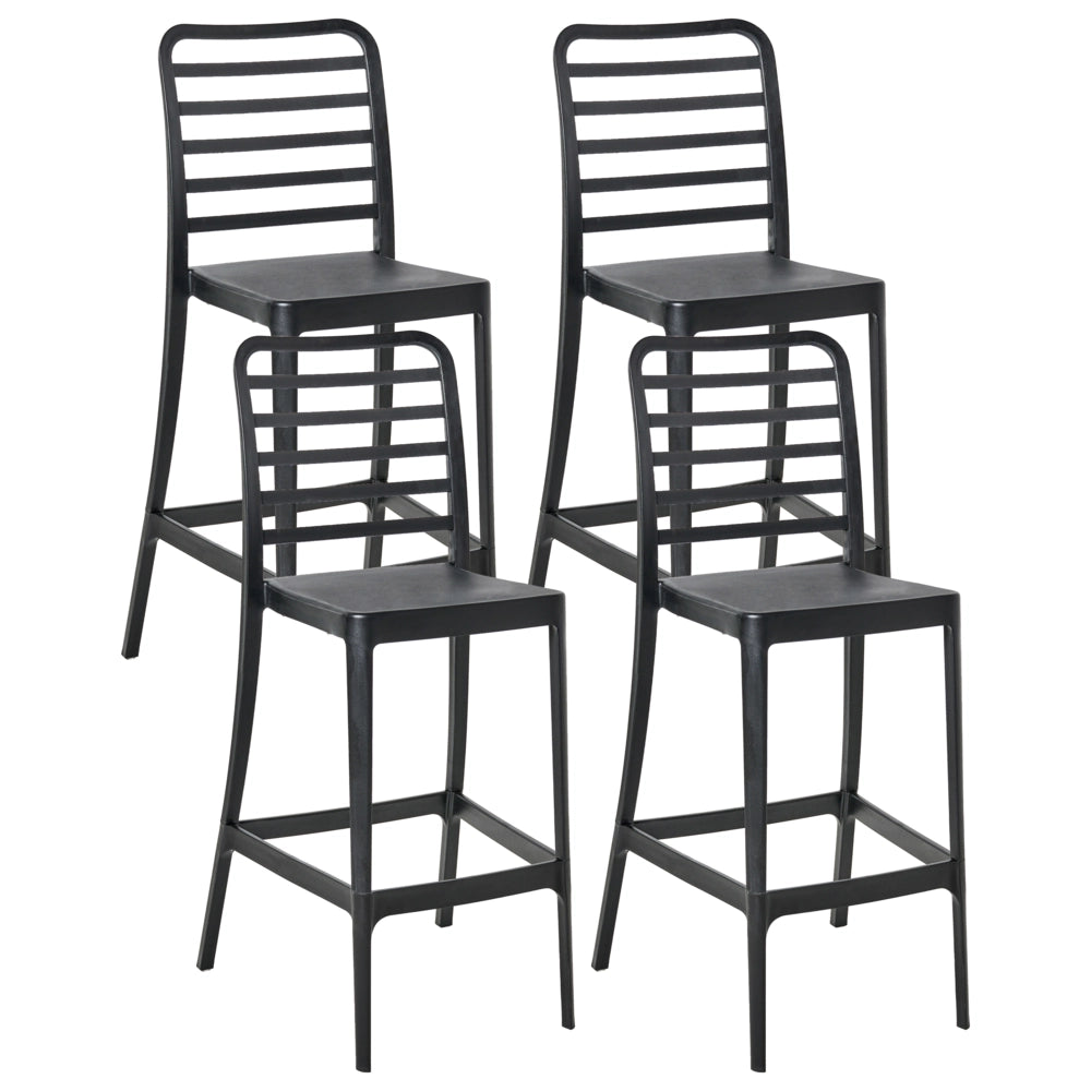 Set di 4 sedie da bar per sala da pranzo Seduta in PP nero Sedie senza braccioli impilabili per interni ed esterni