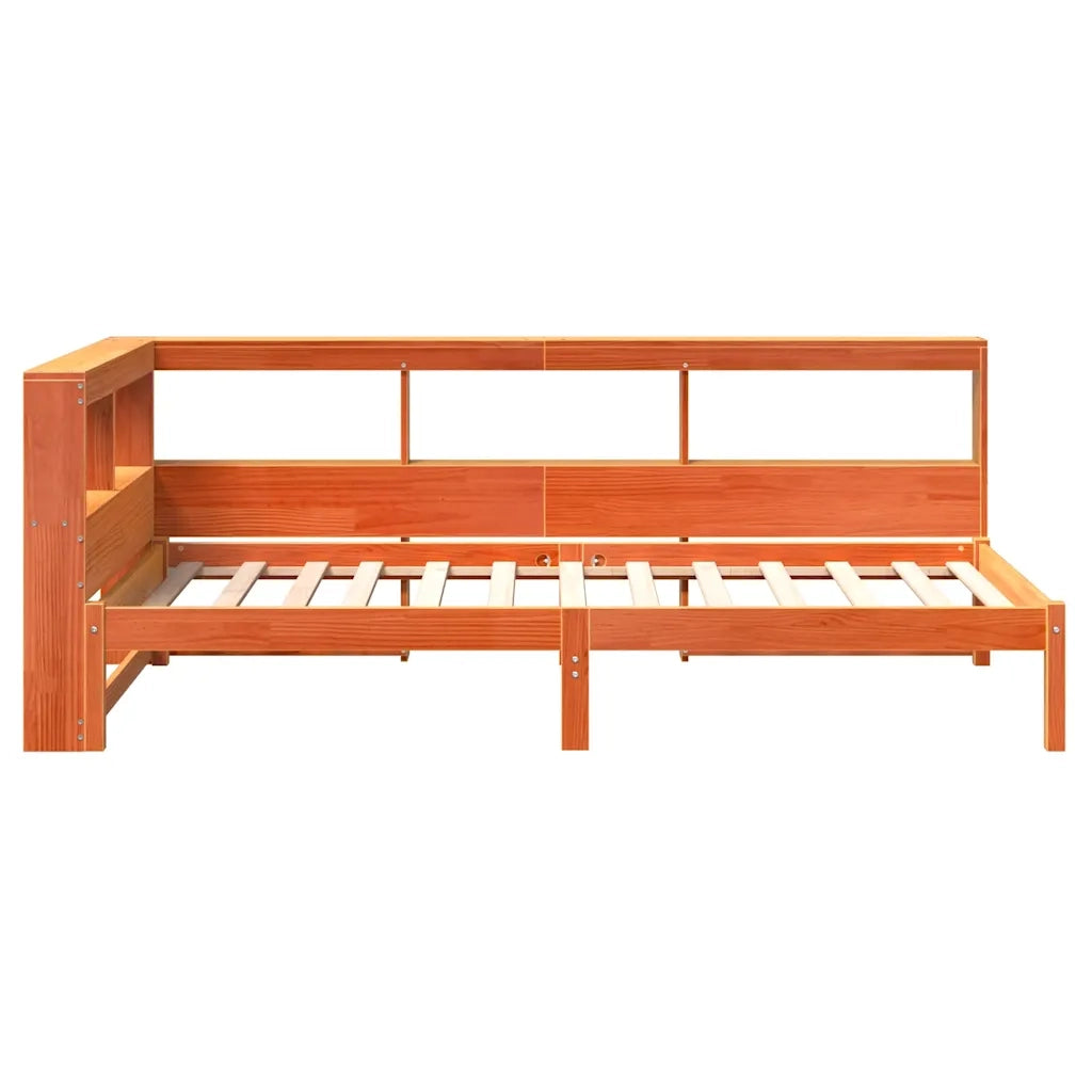 Letto Libreria senza Materasso-Struttura Letto con contenitore Marrone Cera 90x200 cm in Pino 135362