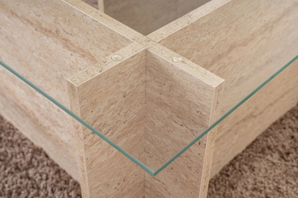Tavolino in legno "Vetrino" - 105 x 65 x 40 cm - Travertino