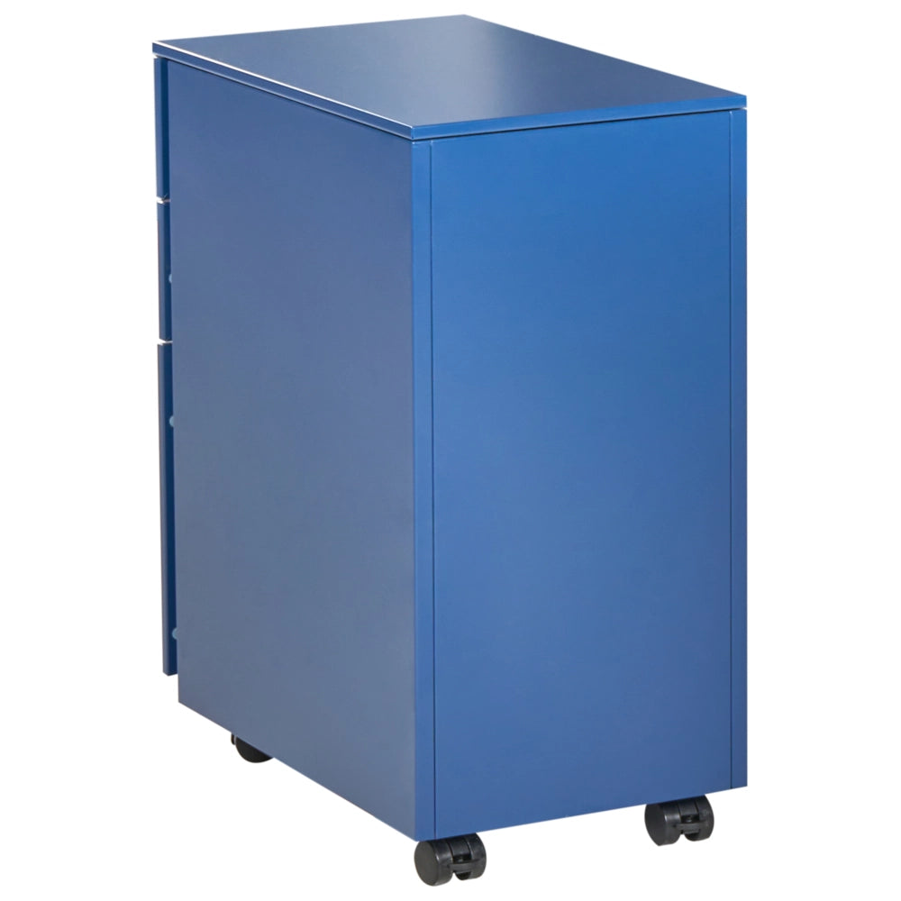 Mobiletto Portaoggetti in Metallo blu con 3 Cassetti con serratura a chiave e ruote industriali moderno Home Office Garage
