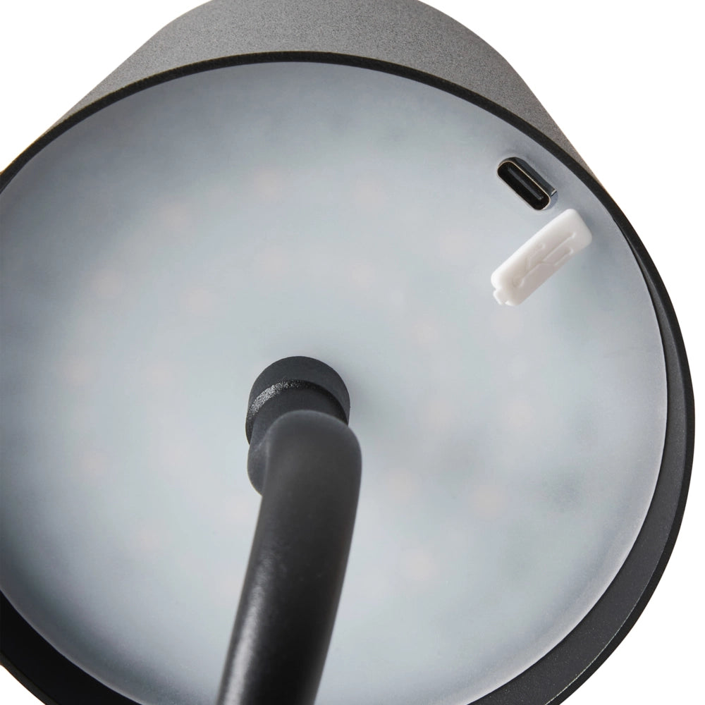 Lampada da tavolo in alluminio nero con interruttore a sfioramento e cavo di ricarica USB senza fili stile moderno