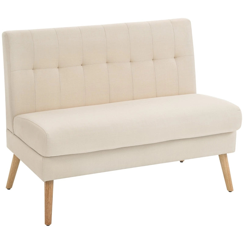 DIVANO 2 posti 118x68x90 cm effetto lino beige con gambe in legno di caucciù