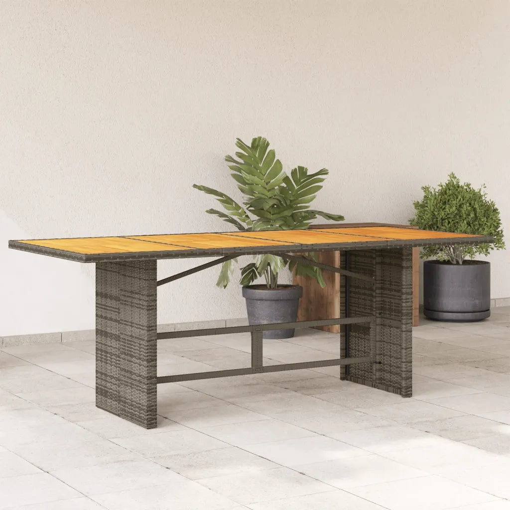 Tavolo Giardino | Tavolino da esterno Piano Legno Acacia Grigio 190x80x75 Polyrattan