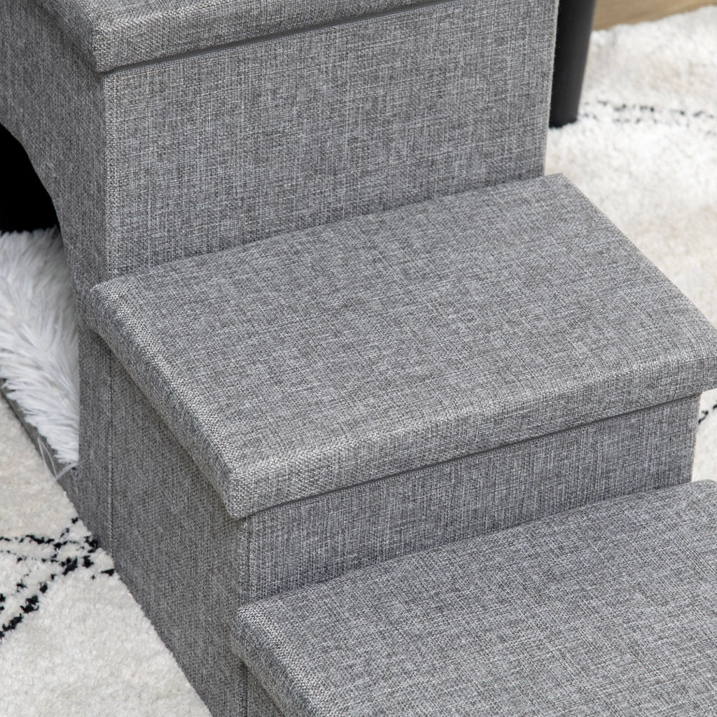Scaletta per Cani e Gatti 3 Gradini 73,5x33x40,5 cm con Cuccia Grigia